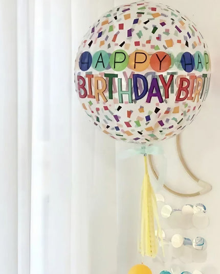 Balon din Folie Metalizata, Figurine 4D, Model Happy Birthday, Tematica Aniversara Bombonele, 63x24 cm, Ambalaj Individual, Pai Inclus, Umflare cu Aer sau Heliu, -