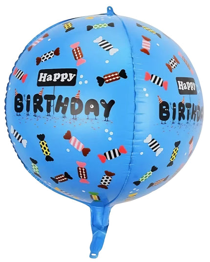 Balon din Folie Metalizata, Figurine 4D, Model Happy Birthday, Tematica Aniversara Bombonele, 63x24 cm, Ambalaj Individual, Pai Inclus, Umflare cu Aer sau Heliu, -