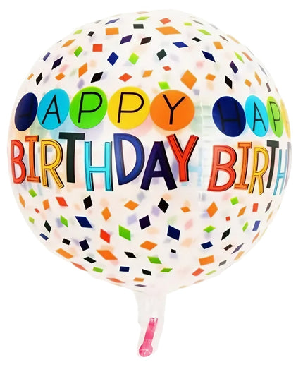 Balon din Folie Metalizata, Figurine 4D, Model Happy Birthday, Tematica Aniversara Bombonele, 63x24 cm, Ambalaj Individual, Pai Inclus, Umflare cu Aer sau Heliu, -