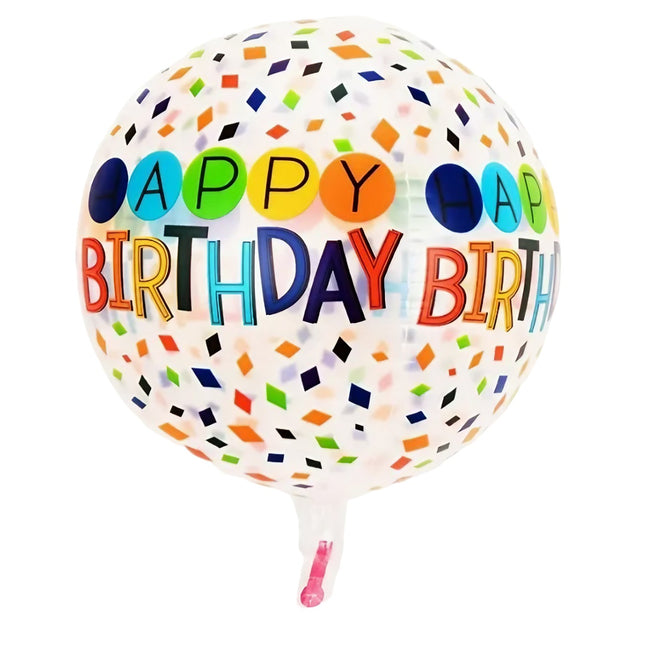 Balon din Folie Metalizata, Figurine 4D, Model Happy Birthday, Tematica Aniversara Bombonele, 63x24 cm, Ambalaj Individual, Pai Inclus, Umflare cu Aer sau Heliu, -
