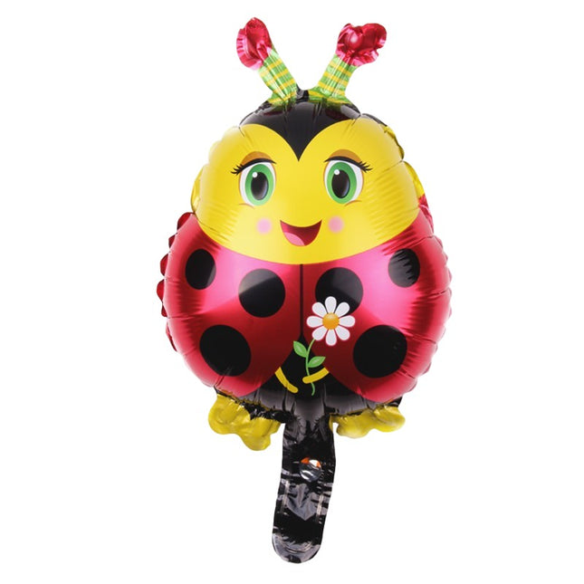 Balon din Folie Metalizata, Figurina Buburuza, Tema Animalute,Ambalaj Individual, Pai Inclus, Umflare cu Aer sau Heliu