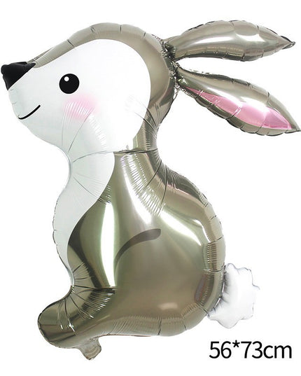 Balon din Folie Metalizata, Ambalaj Individual, Pai Inclus, Model Iepure, Tema Animalute,Umflare cu Aer sau Heliu