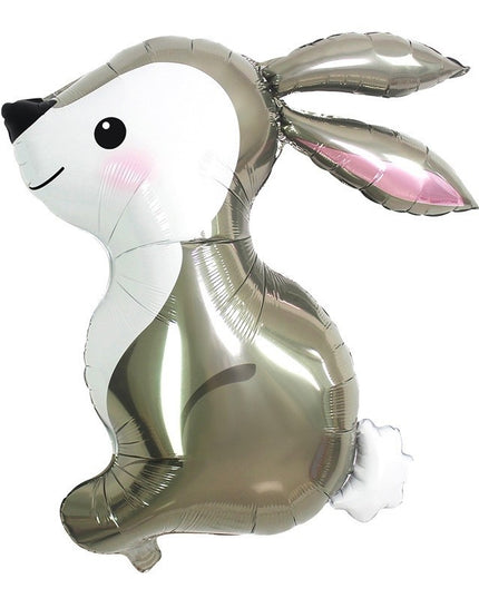 Balon din Folie Metalizata, Ambalaj Individual, Pai Inclus, Model Iepure, Tema Animalute,Umflare cu Aer sau Heliu