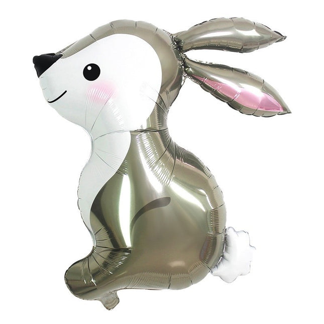 Balon din Folie Metalizata, Ambalaj Individual, Pai Inclus, Model Iepure, Tema Animalute,Umflare cu Aer sau Heliu