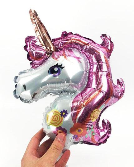 Balon din Folie Metalizata, Figurina Unicorn, Tema Animalute,Ambalaj Individual, Pai Inclus, Umflare cu Aer sau Heliu