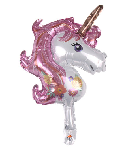 Balon din Folie Metalizata, Figurina Unicorn, Tema Animalute,Ambalaj Individual, Pai Inclus, Umflare cu Aer sau Heliu