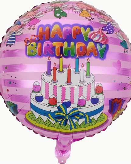 Balon din Folie Metalizata, Figurine, Model 1, Happy Birthday, Tematica Aniversare,Ambalaj Individual, Pai Inclus, Umflare cu Aer sau Heliu