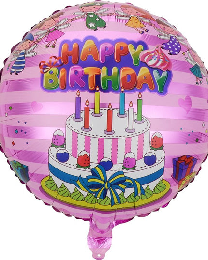 Balon din Folie Metalizata, Figurine, Model 1, Happy Birthday, Tematica Aniversare,Ambalaj Individual, Pai Inclus, Umflare cu Aer sau Heliu