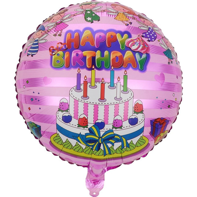 Balon din Folie Metalizata, Figurine, Model 1, Happy Birthday, Tematica Aniversare,Ambalaj Individual, Pai Inclus, Umflare cu Aer sau Heliu