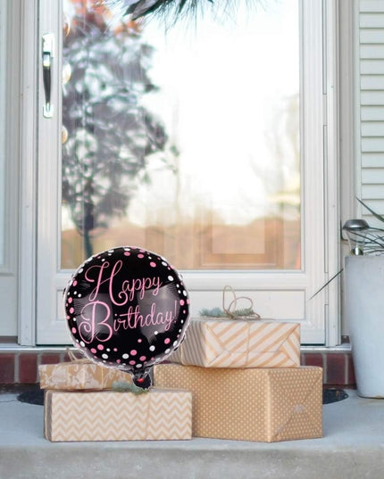 Balon din Folie Metalizata, Figurine, Model 2, Happy Birthday, Tematica Aniversare,Ambalaj Individual, Pai Inclus, Umflare cu Aer sau Heliu