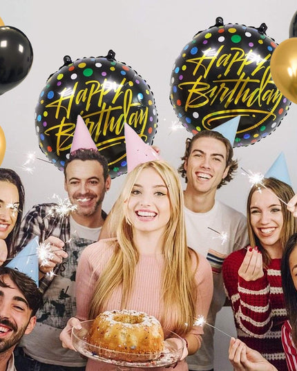 Balon din Folie Metalizata, Figurine, Model 3, Happy Birthday, Tematica Aniversare,Ambalaj Individual, Pai Inclus, Umflare cu Aer sau Heliu