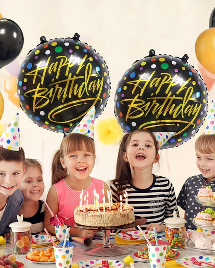 Balon din Folie Metalizata, Figurine, Model 3, Happy Birthday, Tematica Aniversare,Ambalaj Individual, Pai Inclus, Umflare cu Aer sau Heliu