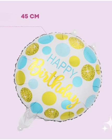 Balon din Folie Metalizata, Figurine, Model 5, Happy Birthday, Tematica Aniversare,Ambalaj Individual, Pai Inclus, Umflare cu Aer sau Heliu