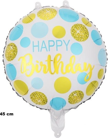 Balon din Folie Metalizata, Figurine, Model 5, Happy Birthday, Tematica Aniversare,Ambalaj Individual, Pai Inclus, Umflare cu Aer sau Heliu