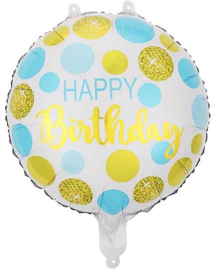 Balon din Folie Metalizata, Figurine, Model 5, Happy Birthday, Tematica Aniversare,Ambalaj Individual, Pai Inclus, Umflare cu Aer sau Heliu