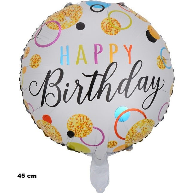 Balon din Folie Metalizata, Figurine, Model 6, Happy Birthday, Tematica Aniversare,Ambalaj Individual, Pai Inclus, Umflare cu Aer sau Heliu