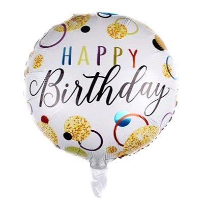 Balon din Folie Metalizata, Figurine, Model 6, Happy Birthday, Tematica Aniversare,Ambalaj Individual, Pai Inclus, Umflare cu Aer sau Heliu