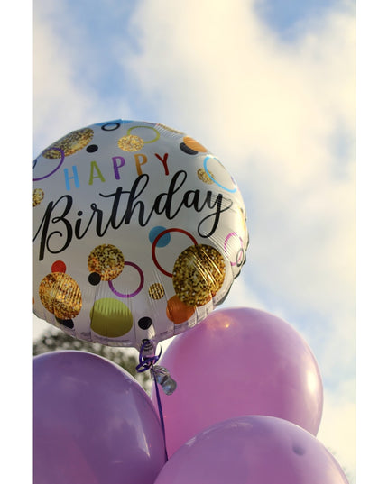 Balon din Folie Metalizata, Figurine, Model 6, Happy Birthday, Tematica Aniversare,Ambalaj Individual, Pai Inclus, Umflare cu Aer sau Heliu