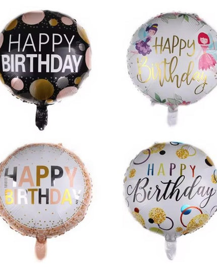 Balon din Folie Metalizata, Figurine, Model 6, Happy Birthday, Tematica Aniversare,Ambalaj Individual, Pai Inclus, Umflare cu Aer sau Heliu