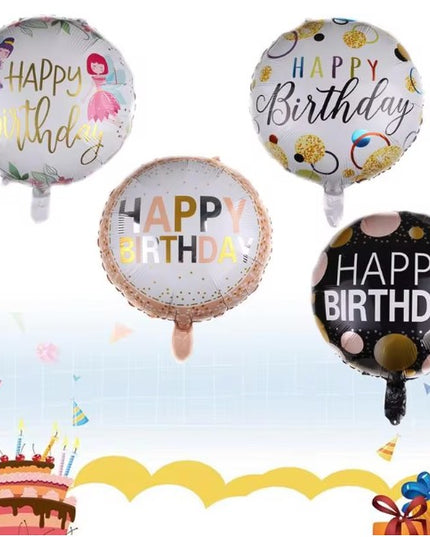 Balon din Folie Metalizata, Figurine, Model 6, Happy Birthday, Tematica Aniversare,Ambalaj Individual, Pai Inclus, Umflare cu Aer sau Heliu