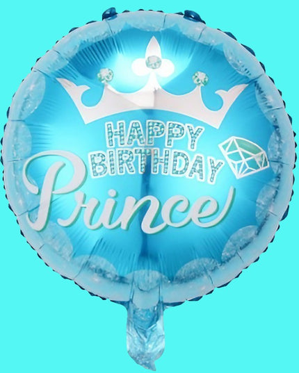 Balon din Folie Metalizata, Figurine, Model Prince, Happy Birthday, Tematica Aniversare,Ambalaj Individual, Pai Inclus, Umflare cu Aer sau Heliu