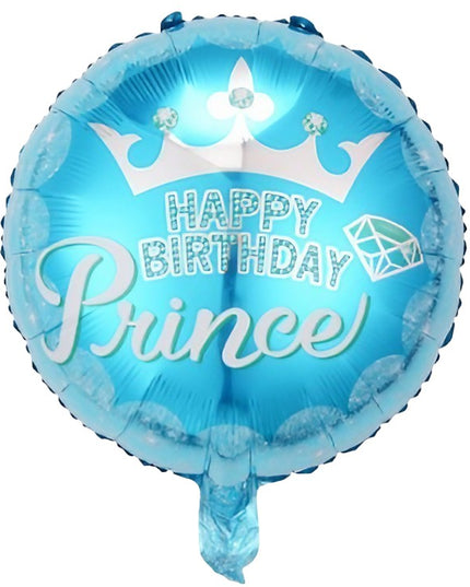 Balon din Folie Metalizata, Figurine, Model Prince, Happy Birthday, Tematica Aniversare,Ambalaj Individual, Pai Inclus, Umflare cu Aer sau Heliu
