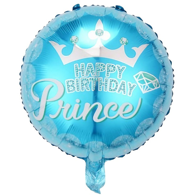 Balon din Folie Metalizata, Figurine, Model Prince, Happy Birthday, Tematica Aniversare,Ambalaj Individual, Pai Inclus, Umflare cu Aer sau Heliu