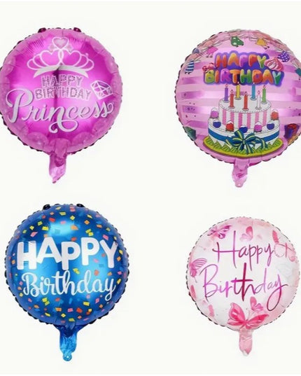 Balon din Folie Metalizata, Figurine, Model Princess, Happy Birthday, Tematica Aniversare,Ambalaj Individual, Pai Inclus, Umflare cu Aer sau Heliu