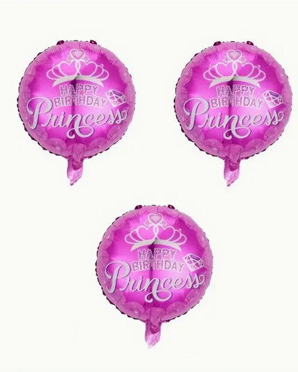 Balon din Folie Metalizata, Figurine, Model Princess, Happy Birthday, Tematica Aniversare,Ambalaj Individual, Pai Inclus, Umflare cu Aer sau Heliu