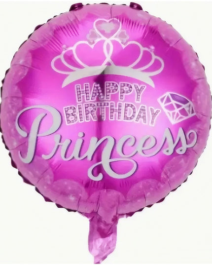Balon din Folie Metalizata, Figurine, Model Princess, Happy Birthday, Tematica Aniversare,Ambalaj Individual, Pai Inclus, Umflare cu Aer sau Heliu