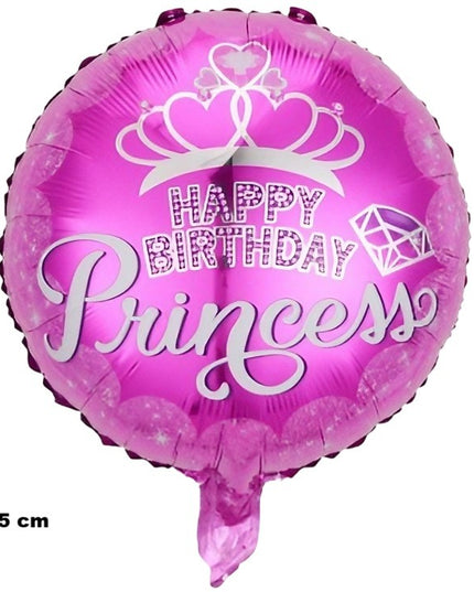 Balon din Folie Metalizata, Figurine, Model Princess, Happy Birthday, Tematica Aniversare,Ambalaj Individual, Pai Inclus, Umflare cu Aer sau Heliu