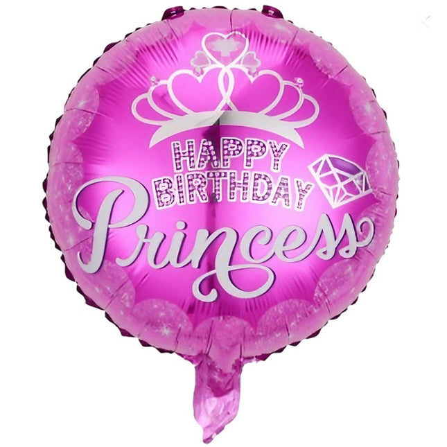 Balon din Folie Metalizata, Figurine, Model Princess, Happy Birthday, Tematica Aniversare,Ambalaj Individual, Pai Inclus, Umflare cu Aer sau Heliu