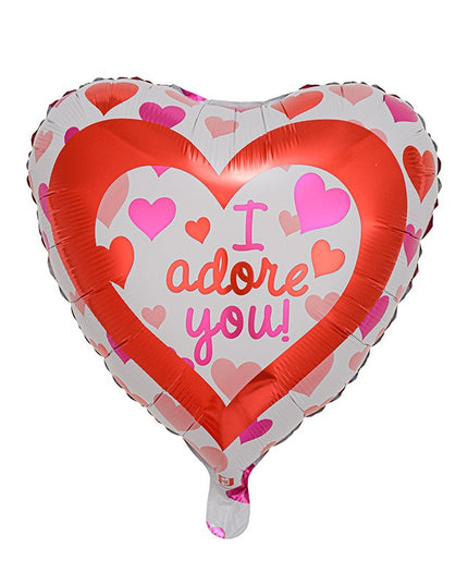 Balon din Folie Metalizată, Forma de Inima, Model I Adore you,Ambalaj Individual, Pai inclus, Umflare cu Aer sau Heliu
