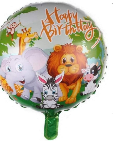 Balon din Folie Metalizata, Mini Figurina Rotunda, Model Animalute, Happy Birthday, Tematica Aniversare,Ambalaj Individual, Pai Inclus, Umflare cu Aer sau Heliu