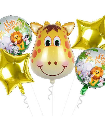 Balon din Folie Metalizata, Mini Figurina Rotunda, Model Animalute, Happy Birthday, Tematica Aniversare,Ambalaj Individual, Pai Inclus, Umflare cu Aer sau Heliu