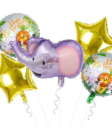 Balon din Folie Metalizata, Mini Figurina Rotunda, Model Animalute, Happy Birthday, Tematica Aniversare,Ambalaj Individual, Pai Inclus, Umflare cu Aer sau Heliu