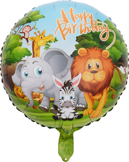 Balon din Folie Metalizata, Mini Figurina Rotunda, Model Animalute, Happy Birthday, Tematica Aniversare,Ambalaj Individual, Pai Inclus, Umflare cu Aer sau Heliu