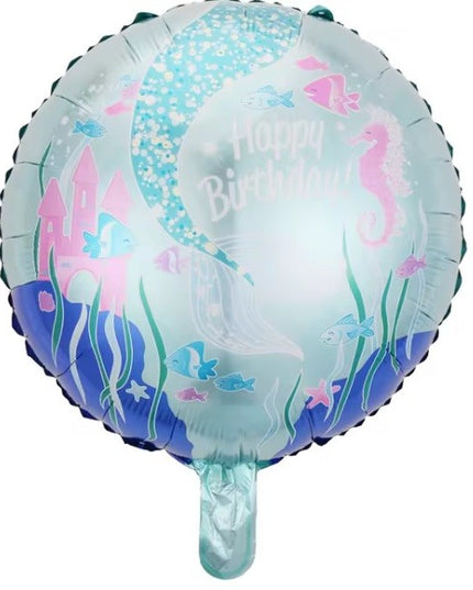 Balon din Folie Metalizata, Mini Figurina Rotunda, Model Caluti de Mare, Happy Birthday, Tematica Aniversare,Ambalaj Individual, Pai Inclus, Umflare cu Aer sau Heliu