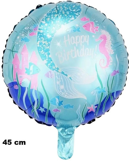Balon din Folie Metalizata, Mini Figurina Rotunda, Model Caluti de Mare, Happy Birthday, Tematica Aniversare,Ambalaj Individual, Pai Inclus, Umflare cu Aer sau Heliu