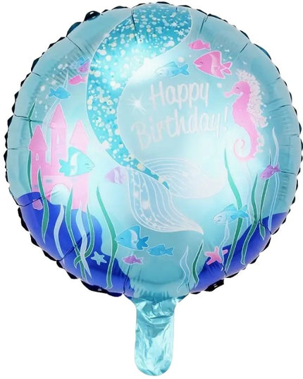 Balon din Folie Metalizata, Mini Figurina Rotunda, Model Caluti de Mare, Happy Birthday, Tematica Aniversare,Ambalaj Individual, Pai Inclus, Umflare cu Aer sau Heliu