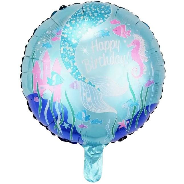 Balon din Folie Metalizata, Mini Figurina Rotunda, Model Caluti de Mare, Happy Birthday, Tematica Aniversare,Ambalaj Individual, Pai Inclus, Umflare cu Aer sau Heliu