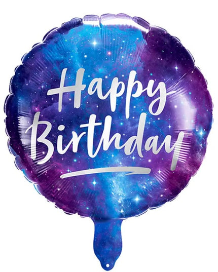 Balon din Folie Metalizata, Mini Figurina Rotunda, Model Cer Instelat, Happy Birthday, Tematica Aniversare,Ambalaj Individual, Pai Inclus, Umflare cu Aer sau Heliu