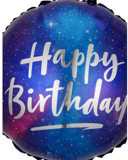 Balon din Folie Metalizata, Mini Figurina Rotunda, Model Cer Instelat, Happy Birthday, Tematica Aniversare,Ambalaj Individual, Pai Inclus, Umflare cu Aer sau Heliu