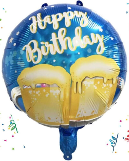 Balon din Folie Metalizata, Mini Figurina Rotunda, Model Halbe de Bere, Happy Birthday, Tematica Aniversare,Ambalaj Individual, Pai Inclus, Umflare cu Aer sau Heliu