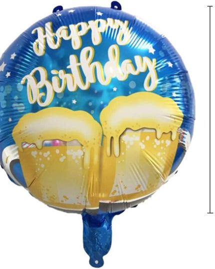 Balon din Folie Metalizata, Mini Figurina Rotunda, Model Halbe de Bere, Happy Birthday, Tematica Aniversare,Ambalaj Individual, Pai Inclus, Umflare cu Aer sau Heliu
