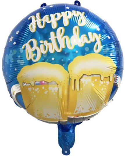 Balon din Folie Metalizata, Mini Figurina Rotunda, Model Halbe de Bere, Happy Birthday, Tematica Aniversare,Ambalaj Individual, Pai Inclus, Umflare cu Aer sau Heliu