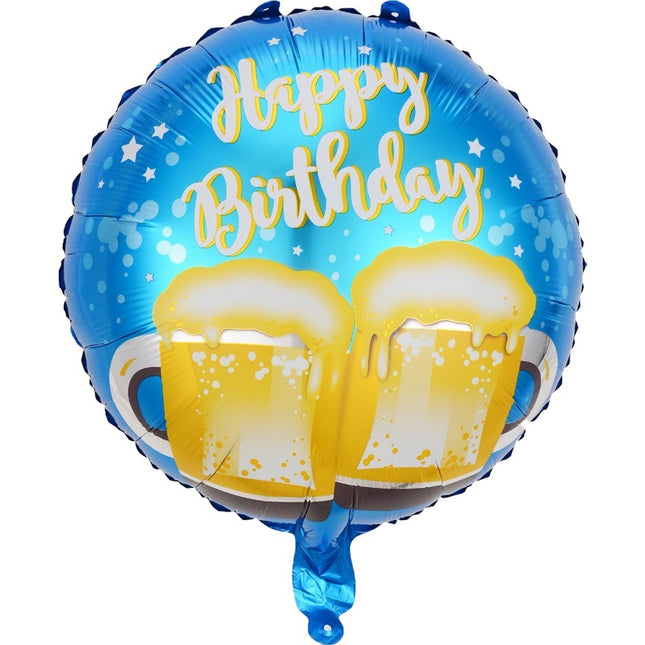 Balon din Folie Metalizata, Mini Figurina Rotunda, Model Halbe de Bere, Happy Birthday, Tematica Aniversare,Ambalaj Individual, Pai Inclus, Umflare cu Aer sau Heliu
