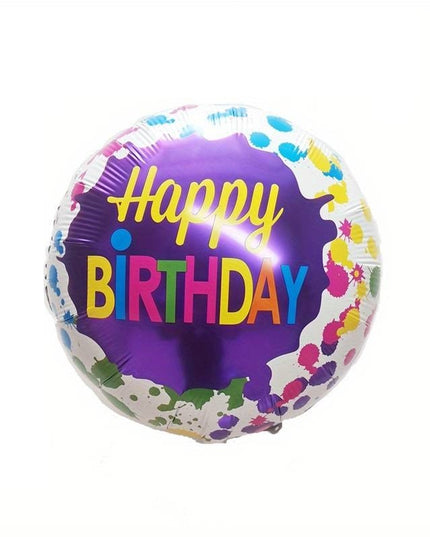 Set 3 Baloane din Folie Metalizata, Mini Figurina Rotunda, Model Happy Birthday, 45 cm, Ambalaj Individual, Pai inclus, Umflare cu Aer sau cu