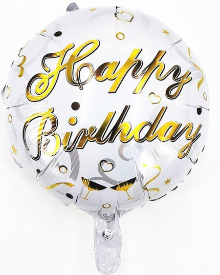 Balon din Folie Metalizata, Mini Figurina Rotunda, Model Happy Birthday, Tema Aniversare,Ambalaj Individual, Pai inclus, Umflare cu Aer sau Heliu