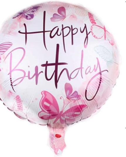 Balon din Folie Metalizata, Mini Figurina Rotunda, Model Happy Birthday Fluturasi, Tema Aniversare,Ambalaj Individual, Pai inclus, Umflare cu Aer sau Heliu